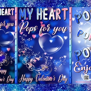 Bolsas de regalo imprimibles para el día de San Valentín, envoltorios de bolsas de patatas fritas, color rosa, morado, azul, burbujas, corazón