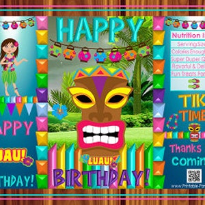 Printable Potato Chip Bags | Hawaiian Tiki Luau Tropical Theme | Birthday Treat Favor Bags