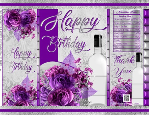 Printable Potato Chip Bags Happy Birthday Floral Flower Damask Purple Printable Potato Chip Bags Happy Birthday Floral Flower Damask Purple