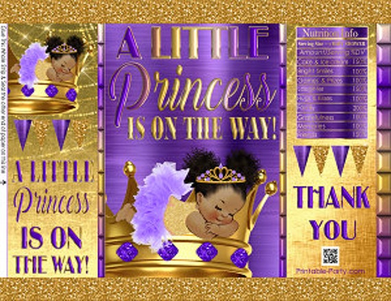 Printable Potato Chip Bags | Purple Gold Glitter Crown | Tiara Tutu Sleeping Princess Royal Girl African Baby Shower Favors Il_570xn
