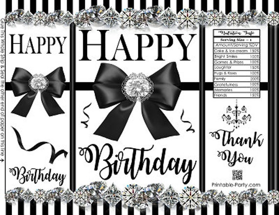 Printable Potato Chip Bags | Bling Diamond Vintage Luxury Bow Birthday | Black White Stripe Favor Bags Il_570xn