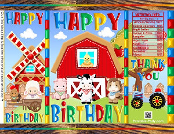 Printable Potato Chip Bags | Farm Barn Yard Farmer Fun Animals Red Green Yellow Blue Birthday Favors Il_570xn