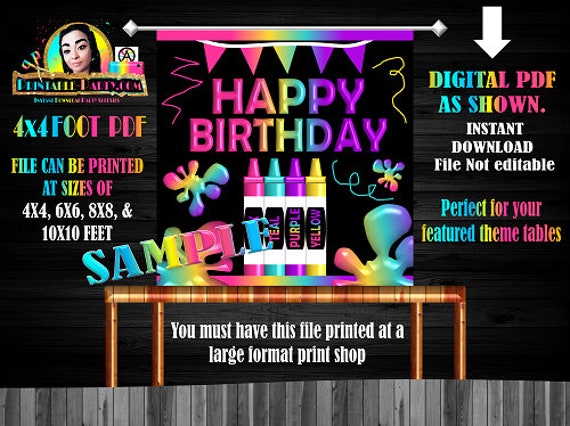 Backdrop Banner 4x4 Foot Printable PDF Instant Download | Crayon Coloring Book Slime Rainbow Black Birthday Il_570xn
