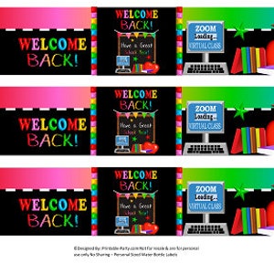 Printable Water Bottle Labels | Welcome Back To School Virtual Online Clsss Drink Wrappers | Instant Download