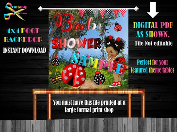 Backdrop Banner 4x4 Foot Printable PDF Instant Download | Little Ladybug African Baby Shower Polka Dots Red Black White Afro Puff Il_570xn