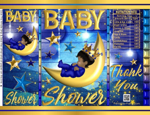 Printable Potato Chip Bags | Little Boy On The Crescent Moon Stars Baby Shower Blue Yellow Gold Favor Bags Instant Download Il_570xn