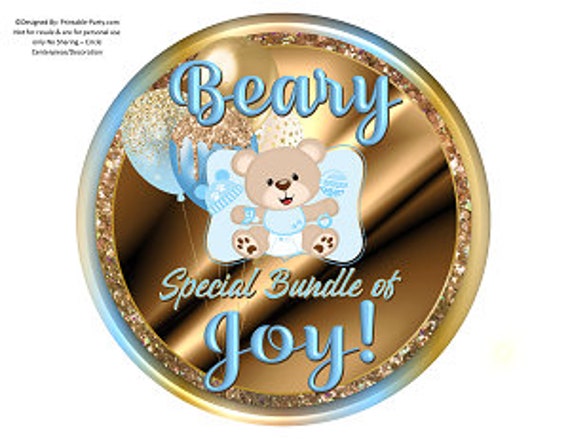8 Inch Circle Printable PDF Instant Download Charger Plate Insert | CenterPiece | Teddy Bear Boy Bundle of Joy Brown Blue Gold Il_570xn