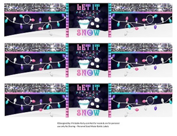 Printable Water Bottle Labels Christmas Snow Purple Pink Teal Printable Water Bottle Labels Christmas Snow Purple Pink Teal