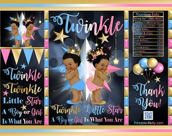 Printable Potato Chip Bags | African American Royal Twinkle Little Star Gender Reveal Baby Shower