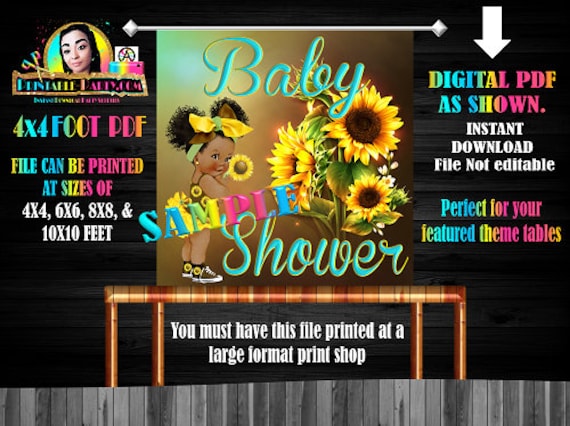 Backdrop Banner 4x4 Foot Printable PDF Instant Download | Sunflower Flower Floral Baby Shower Brown Green Turquoise Il_570xn