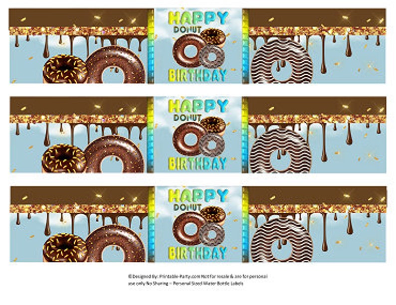 Printable Water Bottle Labels | Donut Birthday Favors Decorations ...