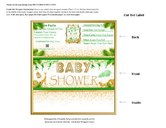 Printable Candy Bar Wrappers | Safari Jungle Wild Animal Green Gold White Chocolate Bar Labels | Instant Download Il_570xn