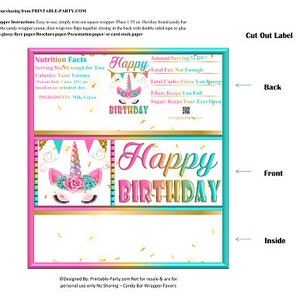 Printable Candy Bar Wrappers | Unicorn Pink Teal Gold Birthday Chocolate Bar Labels | Instant Download