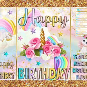 Printable Potato Chip Bags | Unicorn Glitter Gold Pink Rainbow Floral Flower | Birthday Instant Download Favor Bags