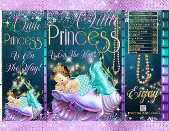 Printable Potato Chip Bags | Mermaid Princess Under Sea Jeweled Pearls Baby Shower | Gold Teal Purple Turquoise Favor Bags Il_570xn