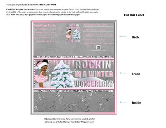 Printable Candy Bar Wrappers | Rockin Winter Wonderland African Snow Christmas Baby Shower Pink Silver Chocolate Bar Labels Download Il_570xn