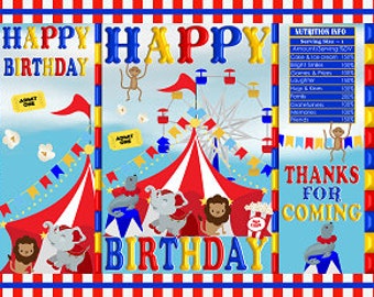Printable Potato Chip Bags | Carnival Circus Tent Birthday Party | Red Blue Yellow Favors