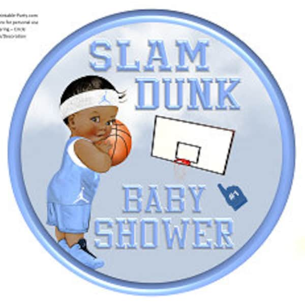 8 Inch Circle Printable PDF Instant Download Charger Plate Insert CenterPiece | Basketball Sports Blue African Boy Baby Shower