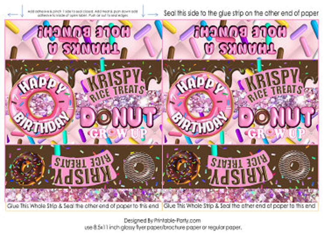 Download Printable Rice Labels Printable Rice Treat Labels | Donut Grow up Birthday Sprinkles Pink ...