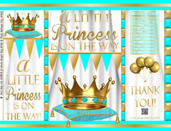 Printable Potato Chip Bags | Girl Royal Princess Baby Shower Teal White Gold | Crown Party Favors Il_570xn