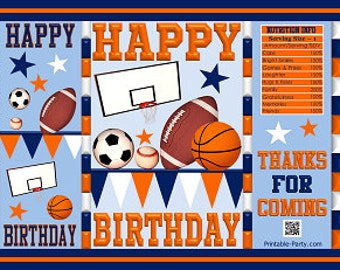 Printable Potato Chip Bags | Football Sports Team Star Blue Orange | Party Favors Birthday