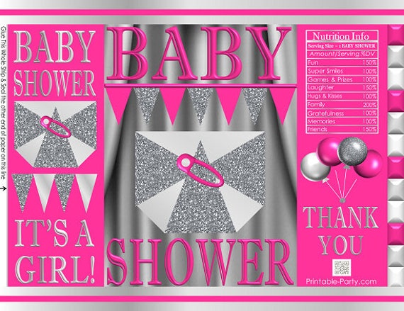 Printable Potato Chip Bags | Diaper Girl Baby Shower Light Blue Silver | Party Favor Bags Il_570xn