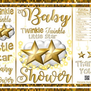 Printable Potato Chip Bags | White Gold Twinkle Twinkle Little Star | Nursery Rhyme Baby Shower Favors
