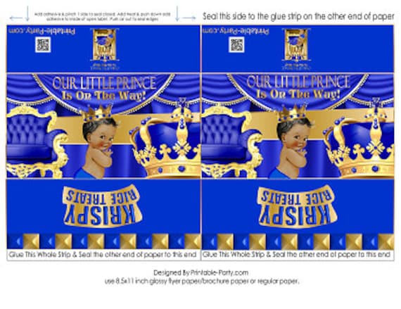Printable Krispy Rice Treat Labels | Royal Prince Boy Baby Shower Blue Gold African American | Instant Download Il_570xn