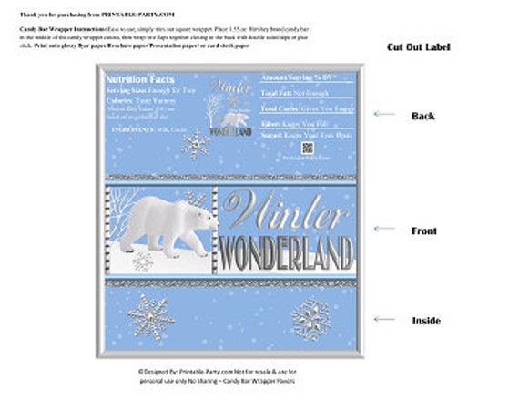 Printable Christmas Candy Bar Gift Wrappers | Winter Wonderland Blue Silver Polar Bear Chocolate Bar Labels | Instant Download Il_570xn