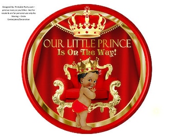 Insert de plaque de chargeur à téléchargement immédiat au format PDF imprimable de cercle de 20 cm | Centre de table | Royal Prince Boy Africain Rouge Or