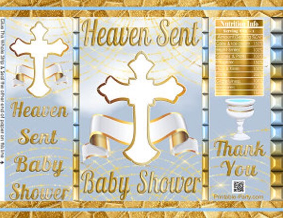 Printable Potato Chip Bags | Holy Cross Baby Shower Light Blue Gold White | Heaven Sent Angel Religious Favor Il_570xn