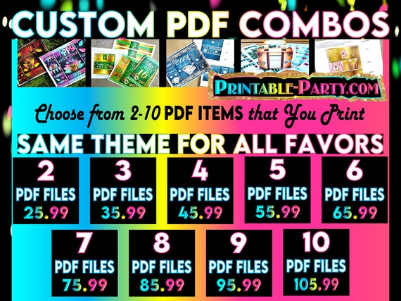 PDF Combos Custom Favor Label Designs | Digital Personalized Party Favors | Chip Bags Candy Bar Water Bottle Rice Treats Il_570xn