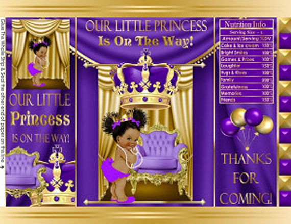 Printable Potato Chip Bags | Baby Shower Purple Gold | Ethnic African Amercian Girl | Royal Princess Favors Il_570xn
