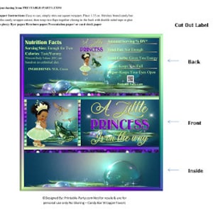 Printable Candy Bar Wrappers | Princess Frog Green Purple Gold Teal Chocolate Bar Labels | Instant Download