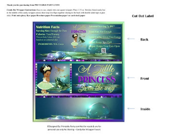 Printable Candy Bar Wrappers | Princess Frog Green Purple Gold Teal Chocolate Bar Labels | Instant Download Il_570xn