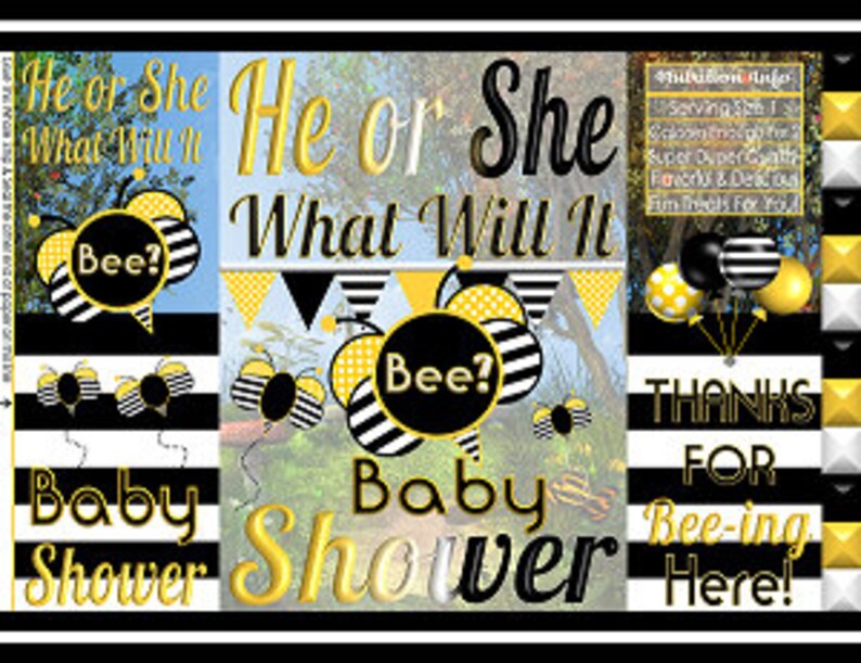 Printable Potato Chip Bags He or She Gender Reveal Bee Baby Shower Theme Instant Download image 1