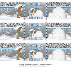 Printable Water Bottle Labels | Rockin Winter Wonderland Blue SIlver Snow Christmas African Baby Shower Drink Wrappers | Instant Download