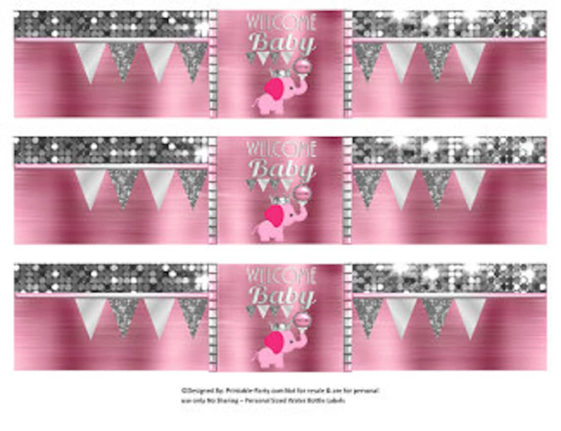 Printable Water Bottle Labels Elephant Baby Shower Silver - Etsy