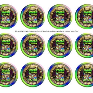 Printable Circle Tags 2 inch Cupcake Toppers | Fresh Prince Hip Hop 90&#39;s Throwback African Ethninc Boy Baby Shower | Green Blue Gold