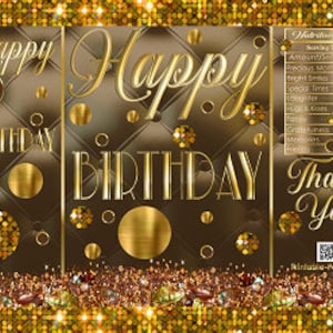 Printable Potato Chip Bags PDF | Happy Birthday Polka Dot Brown Gold Sequin | Elegant Gift Bag Party Favors