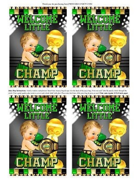 Printable Juice Bag Labels Boxer Boxing Sports Little Champ Green printable-juice-bag-labels-boxer-boxing-sports-little-champ-green