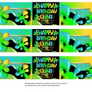 Printable Water Bottle Labels | Slime Birthday Green Yellow Teal Drink Wrappers | Instant Download