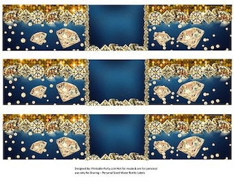 Étiquettes de bouteilles d’eau imprimables | Modèle d’emballage de boisson bleu denim modifiable vierge | Téléchargement instantané