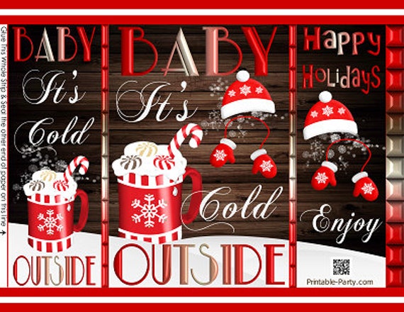 Christmas It's Cold Outside Snow Hot Cocoa Brown Red White Printable Potato Chip Bags | Happy Holidays Gift Wrap Bag Il_570xn