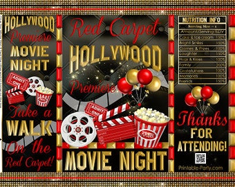 Printable Chip Bags | Potato Chip Bags | Hollywood Movie Night Red Carpet Theme | Treat Favor Bags