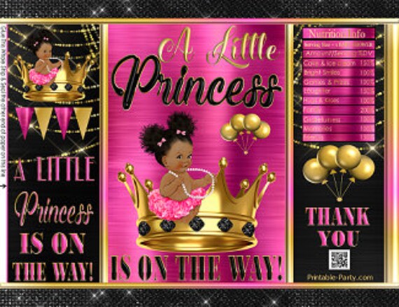 Printable Potato Chip Bags | Fushia Pink Black Gold Crown Afro Puff | Tutu Princess Royal Girl African Baby Shower Favors Il_570xn