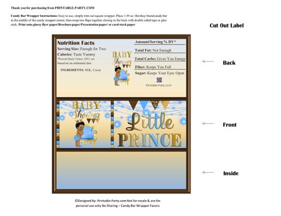 Printable Candy Bar Wrappers Royal Little Prince Boy Brown Blue Gold African Ethnic Baby Shower Chocolate Bar Labels Instant Download By Printable Party Com Catch My Party