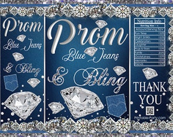 Printable Potato Chip Bags | Blue Jeans & Bling Diamond Denim Prom Grad | Party Favors