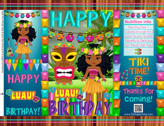Printable Chip Bags | Potato Chip Bags | African Girl Hawaiian Tiki Luau Tropical Theme | Birthday Treat Favor Bags Il_570xn