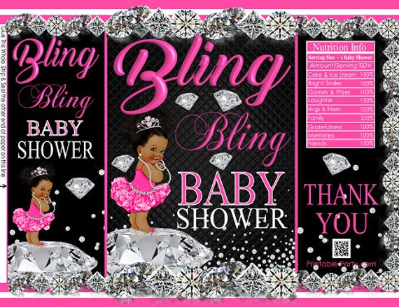 Printable Potato Chip Bags Diamonds Bling Princess Black Pink